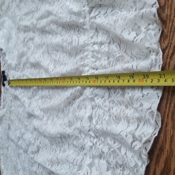 (L) Iz Byer Off White Lace Loose Fit Flowy Sheer Top Nylon Blend Elastic Waist - Picture 4 of 9